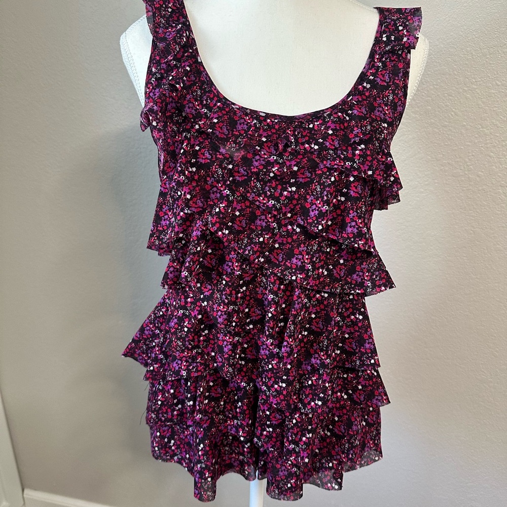 Express Floral Ruffle Tank Top - Purple and Pink